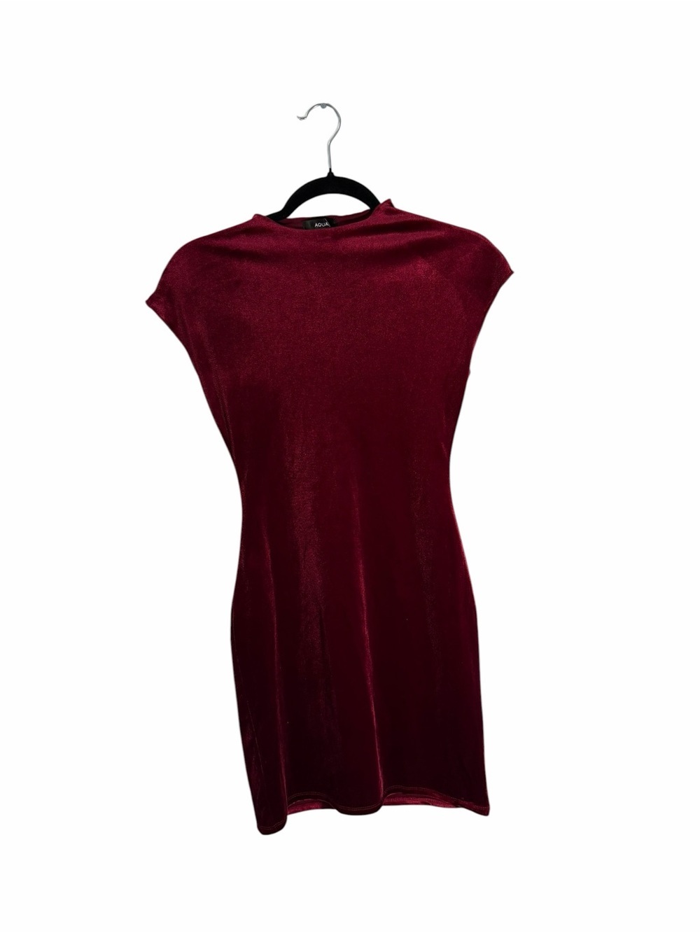Aqua Burgundy Velvet Mock Neck Dress